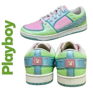 Rare Playboy Vintage 90s Sneakers Green Pink Blue Candy Stitches/Detail Logo 8.5
